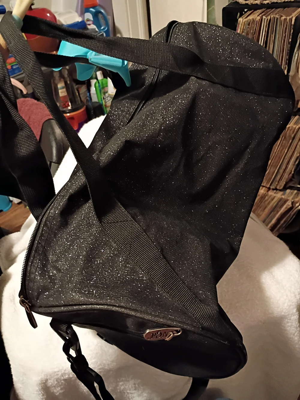 Source Unknown Black Tote with Teal Embroidery and Teal Bow